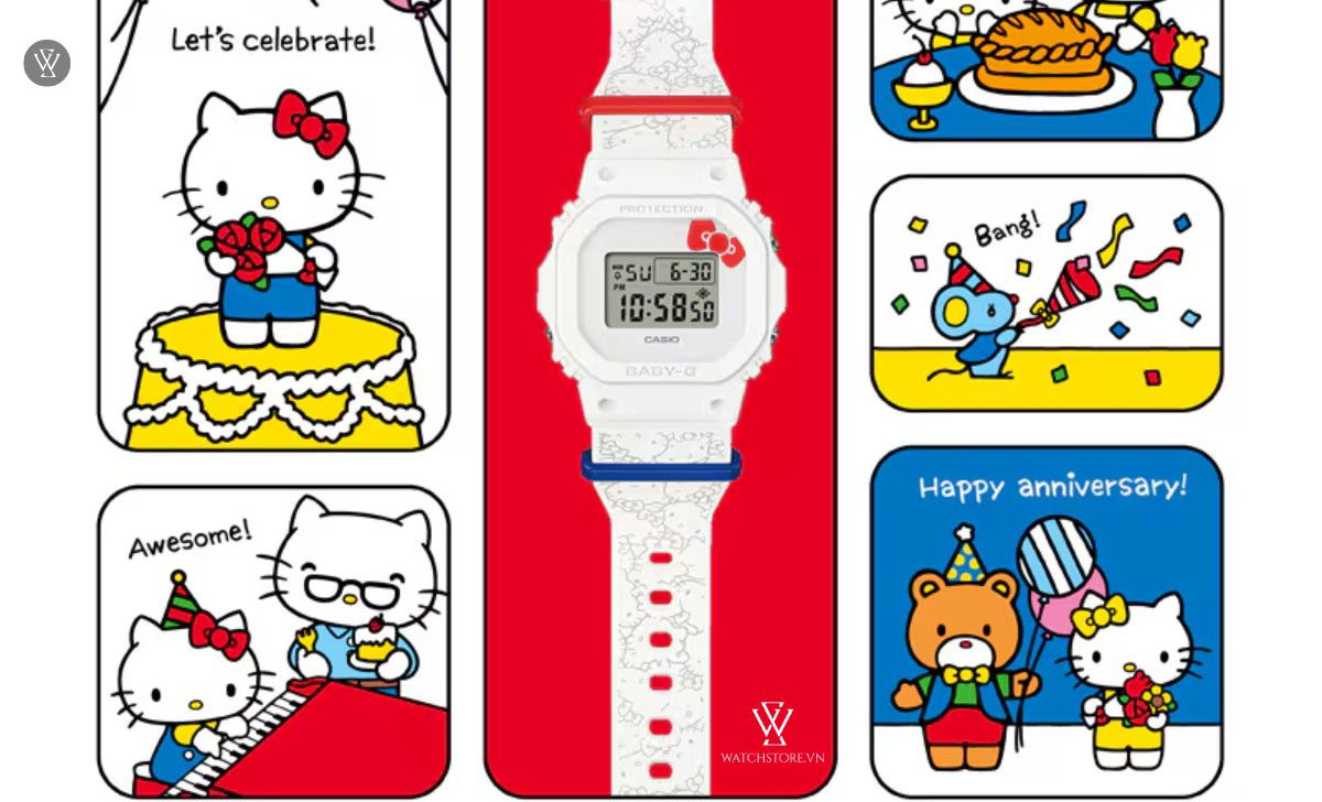 Đồng hồ Hello Kitty BABY-G Casio 2024 kỷ niệm hợp tác đặc biệt 3 Phối màu đặc trưng Hello Kitty