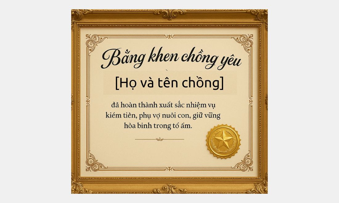 Bằng khen - Món quà thú vị tặng chồng nhân ngày lễ gia đình