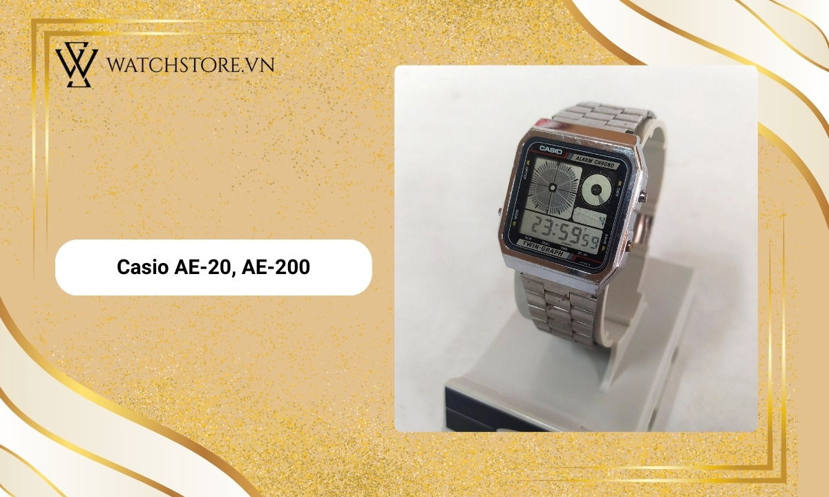 Casio AE-20, AE-200 hiển thị giờ kép