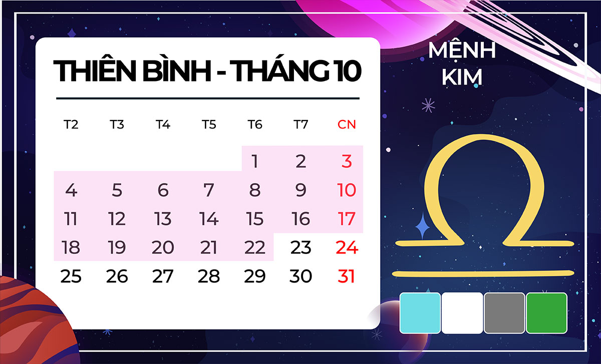 Thiên Bình tháng 10 hợp màu gì