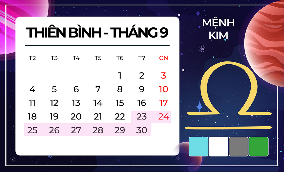 Thiên Bình tháng 9 mệnh Kim hợp màu gì