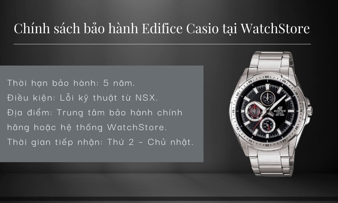 Đồng hồ Casio Edifice là gì? Ưu điểm tính năng, phân tích chi tiết 7 Chính sách bảo hành đầy hấp dẫn