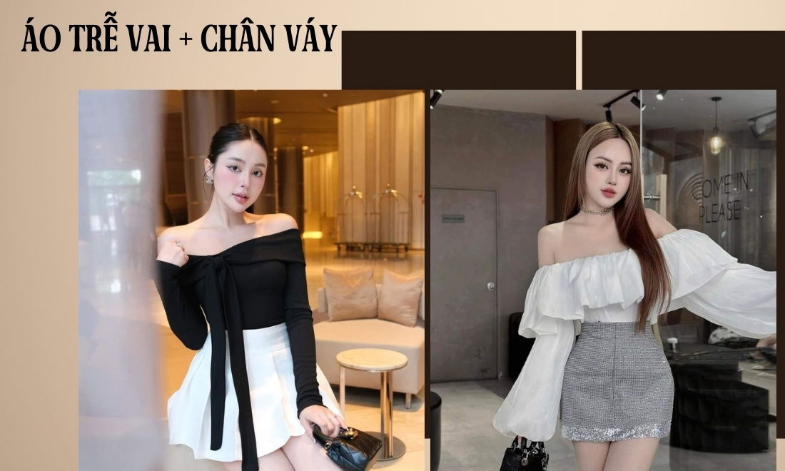 Áo trễ vai cùng váy ngắn - Cách phối đồ đi đám cưới cho nữ