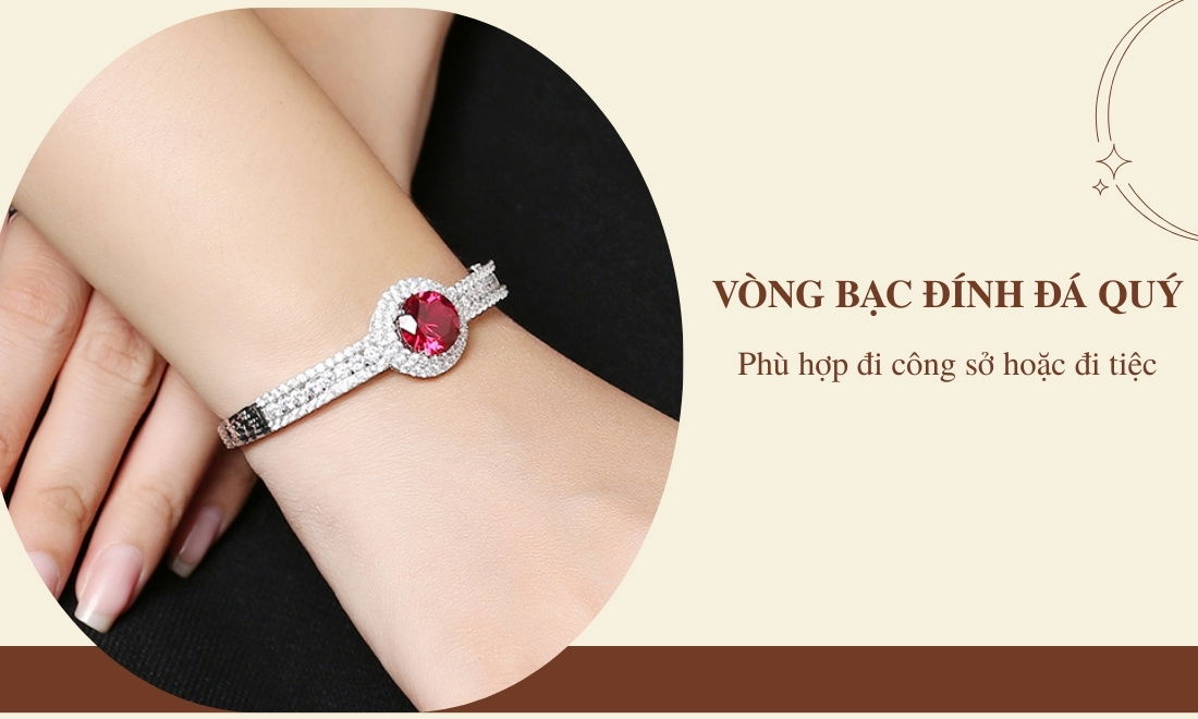 Vòng bạc đính đá quý