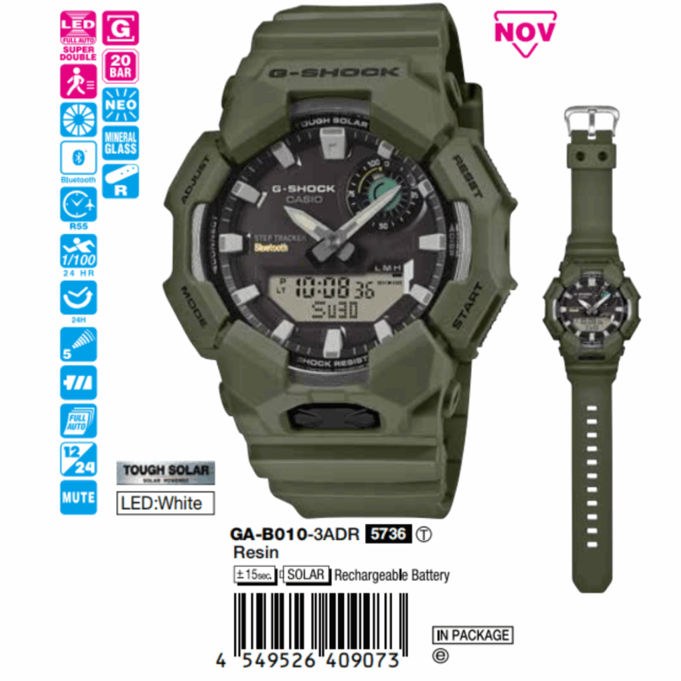 Casio 52.3 x 49.3 x 15.2 mm / 57 g Nam GA-B010-3ADR