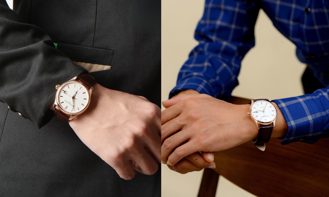 Đồng hồ phối trắng, vàng hồng nhẹ nhàng