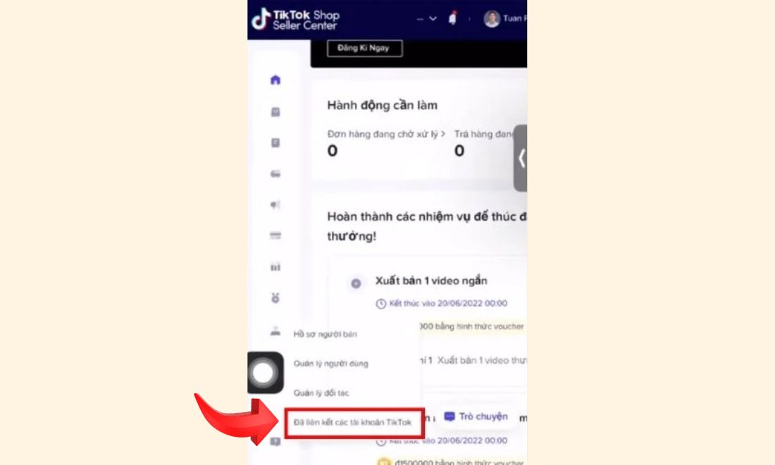 Cách làm Affiliate TikTok đồng hồ cho học sinh, sinh viên cực dễ (cập nhật 2026) 5 Chọn mục Đã liên kết với các tài khoản TikTok