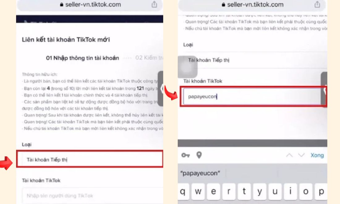 Cách làm Affiliate TikTok đồng hồ cho học sinh, sinh viên cực dễ (cập nhật 2026) 7 Chọn loại tài khoản là ‘Tài khoản tiếp thị và Nhập đúng ID TikTok cá nhân
