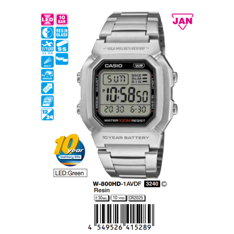 Casio 44mm Nam W-800HD-1AVDF