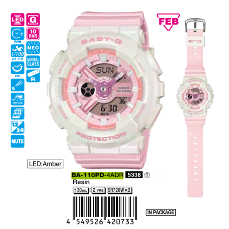 Casio 46.3mm × 43.4mm Nữ BA-110PD-4ADR