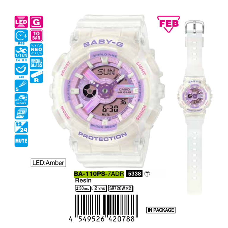 Casio 46.3mm × 43.4mm Nữ BA-110PS-7ADR