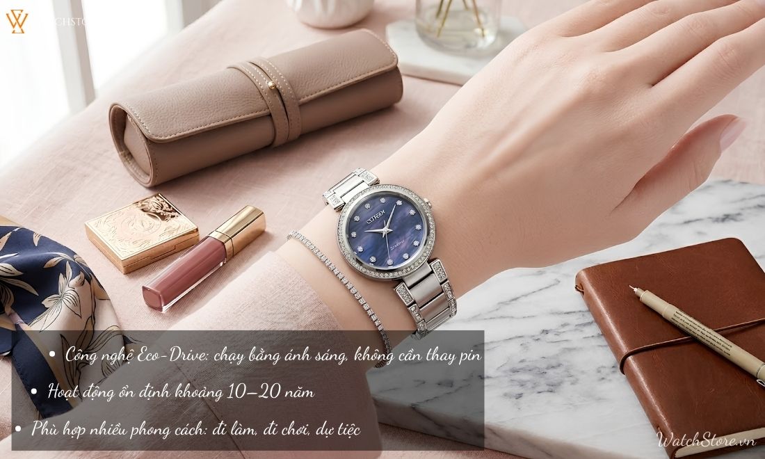 Đồng hồ Citizen nữ mặt tròn chính hãng: 30+ mẫu đẹp, thanh lịch - ảnh 4