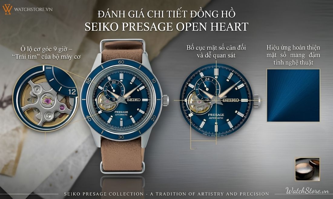 Đồng hồ Seiko Presage Open Heart: Vẻ đẹp lộ cơ đậm chất Nhật Bản 2 Đồng hồ Seiko Presage Open Heart: Vẻ đẹp lộ cơ đậm chất Nhật Bản - ảnh 2