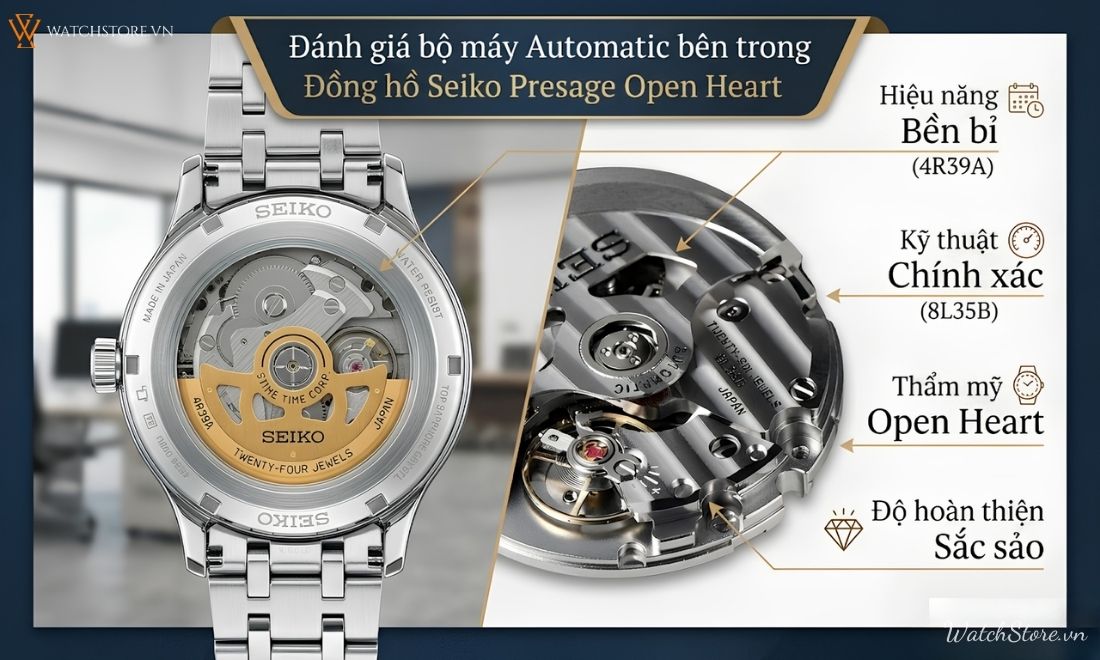 Đồng hồ Seiko Presage Open Heart: Vẻ đẹp lộ cơ đậm chất Nhật Bản 4 Đồng hồ Seiko Presage Open Heart: Vẻ đẹp lộ cơ đậm chất Nhật Bản - ảnh 4
