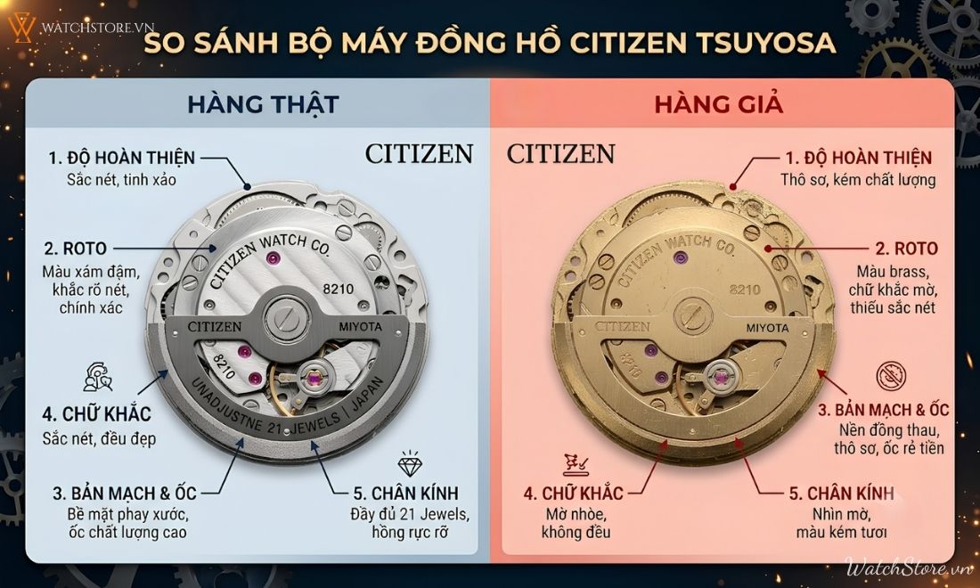 Citizen Tsuyosa Fake: 5 dấu hiệu nhận biết chính xác 100% - ảnh 2