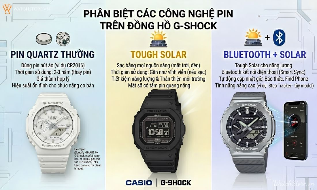 Đồng hồ G-Shock 9 công nghệ pin trên đồng hồ G-Shock
