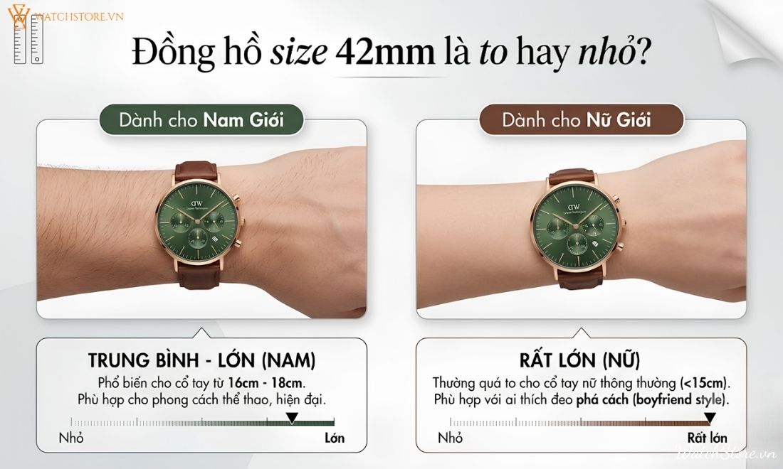 Đồng hồ size 42mm có to không? Cách chọn size chuẩn cho cổ tay 2 Đồng hồ size 42mm có to không? Cách chọn size chuẩn cho cổ tay - ảnh 2